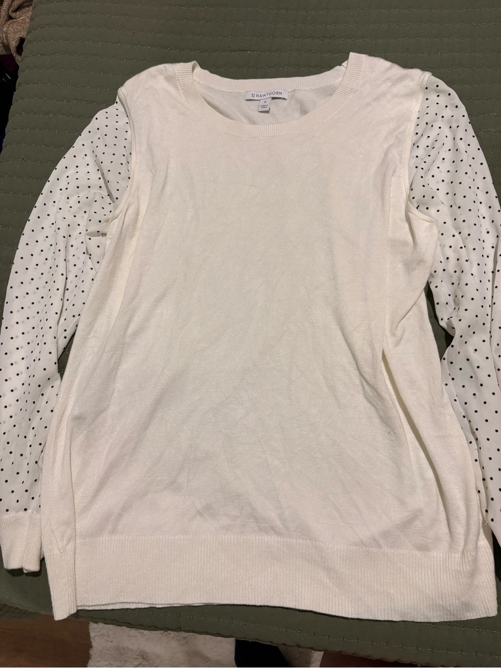 41 Hawthorn Cream Sweater with Black Polka Dot Sleeves